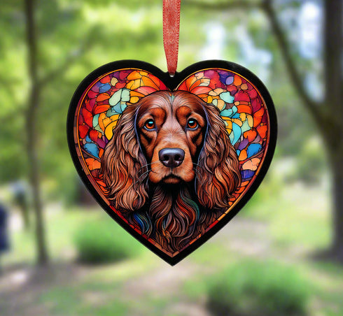 Cocker Spaniel Brown Stained Glass Effect Heart Suncatcher